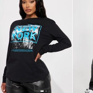 NWT Women Oversized Long Sleeve Blue Nee York T-shirt size 3X
